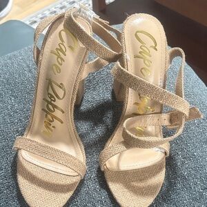 Cape Robbin Tan Woven Strappy Block Heel Sandals